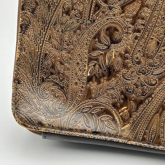 Relic Fossil Organizer Purse Brown Embossed Leather Shoulder Bag Paisley - Picture 12 of 16